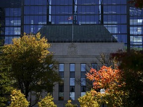 The Bank of Canada is framed by fall-coloured leaves in Ottawa on Monday, Oct. 23, 2023. The Bank of Canada's public consultations on the creation of a digital Canadian dollar reveal most respondents are opposed to it.