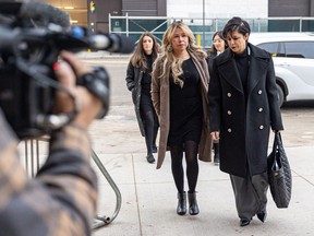 Dawn Walker (left) arrives at Saskatoon provincial court in with her defence lawyer Marie Henein. Photo taken in Saskatoon, Sask. on Thursday, November 2 2023.