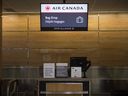 An Air Canada check-in counter in the Regina International Airport in Regina, Saskatchewan on June 30, 2020.