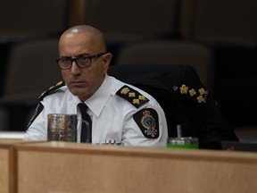 REGINA, SASK : December 13, 2023-- Newly appointed Regina Police Chief Farooq Hassan Sheikh sits at Henry Baker Hall during the City of Regina's Budget deliberations on Wednesday, December 13, 2023 in Regina. KAYLE NEIS / Regina Leader-Post