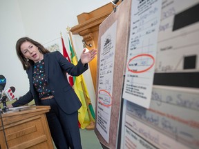 Opposition Ethics and Democracy Critic Meara Conway responds to leaked social services documents during a press conference inside the Saskatchewan Legislative Building on Wednesday, November 15, 2023 in Regina. KAYLE NEIS / Regina Leader-Post