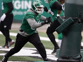 Defensive end Charleston Hughes during a 2022 Roughriders practice