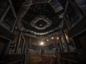The interior of the new Globe Theatre, under construction