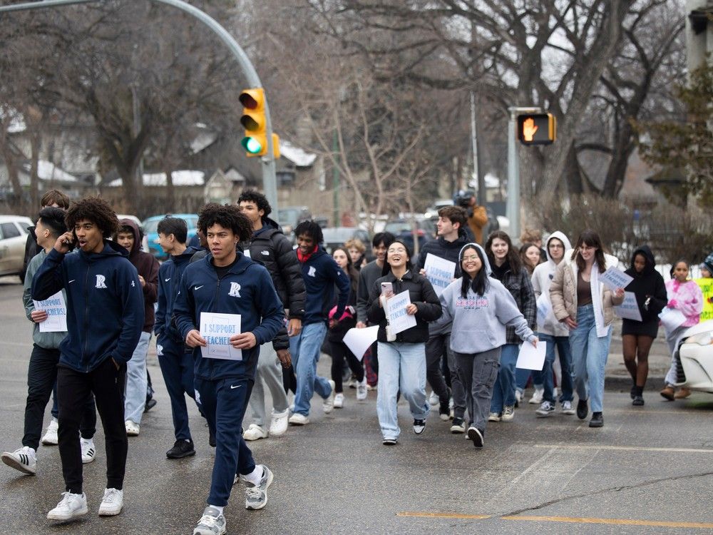 Students and supporters of the Saskatchewan Teachers Federation march down Albert street near the Saskatchewan Legislative Building on Friday, February 2, 2024 in Regina. KAYLE NEIS / Regina Leader-Post