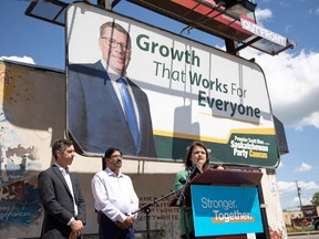 REGINA, SASK : June 23, 2023-- NDP Leader Carla Beck speaks at a press conference off Broad street to call on the Premier to initiate a by-election on Friday, June 23, 2023 in Regina. KAYLE NEIS / Regina Leader-Post