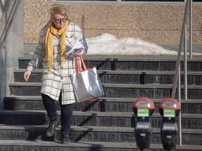 REGINA, SASK : February 22, 2024-- Patricia Baziniak who was charged with fraud and theft, walks out of Regina Provincial Court being found guilty on Thursday, February 22, 2024 in Regina. KAYLE NEIS / Regina Leader-Post