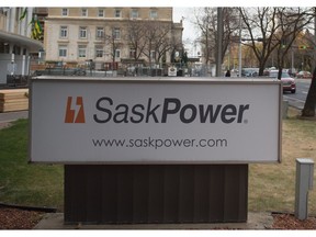 The sign in front of the SaskPower building in downtown Regina, Saskatchewan is seen in October of 2020.