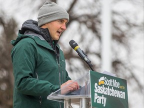 Saskatoon Meewasin candidate for the Saskatchewan Party Rylund Hunter speaks at an election rally in Saskatoon, SK in October of 2020.