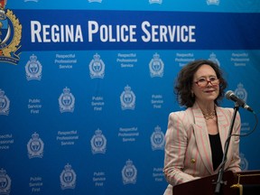 REGINA, SASK : March 12, 2024-- Minister of Justice and Attorney General, Bronwyn Eyre, speaks during a press conference to announce new restrictions being placed on carrying bear spray in urban public areas on Tuesday, March 12, 2024 in Regina. KAYLE NEIS / Regina Leader-Post