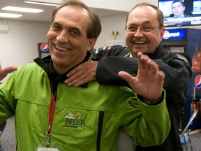 Former Saskatchewan curling champions Eugene Hritzuk (left) and Rick Folk.