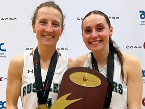 Hailey Somers and Jaden Cook won a CCAA basketball championship together. Photo by Brayden Elliot/LAKELAND COLLEGE