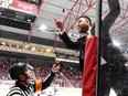 Pats head coach Brad Herauf yelling at Warriors bench over ref Josh Grimm. Photo by NICK PETTIGREW/Moose Jaw Warriors