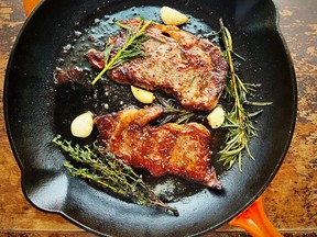 Pan seared rib eye steak with garlic butter and herbs. Photo by Renee Kohlman.