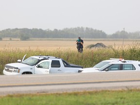 RCMP were on the scene on Highway 11 after the arrest of Myles Sanderson North of Saskatoon. Photo taken in Saskatoon, Sask. on Wednesday, September 6, 2022.