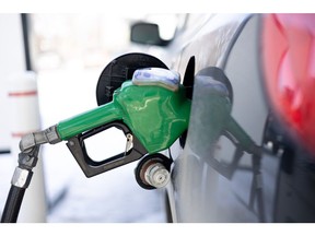 A vehicle is fuelled up in Saskatoon, Sask. in March of 2023.