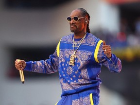 Hip-hop legend Snoop Dogg performs during the halftime show for Super Bowl LVI at SoFi Stadium. Mandatory Credit: Mark J. Rebilas-USA TODAY Sports