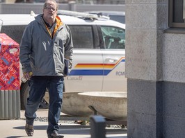 REGINA, SASK : April 11, 2024-- Michael Gordon Jackson who is charged with abduction in contravention of a parenting order, walks into the King's Bench Courthouse on Thursday, April 11, 2024 in Regina. KAYLE NEIS / Regina Leader-Post