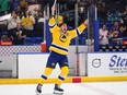 Saskatoon Blades forward Fraser Minten was named the first star in Game 2 of the WHL Eastern Conference final Saturday after scoring the winning goal in overtime against the visiting Moose Jaw Warriors before 9,328 fans at SaskTel Centre on Saturday.