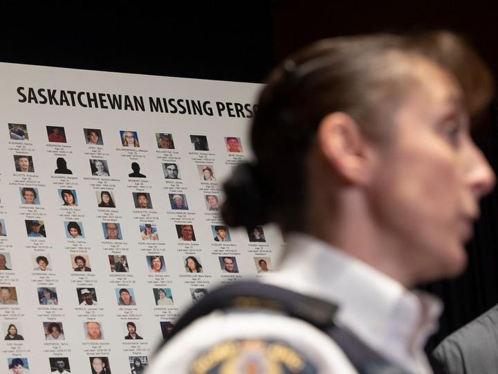  RCMP Assistant Commissioner Rhonda Blackmore speaks to the press during an event to proclaim Missing Persons Week in Saskatchewan on Tuesday, Apr. 30 at the Conexus Arts Centre.