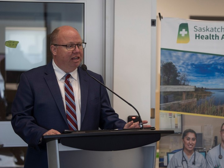  Andrew Will, chief executive officer of the Saskatchewan Health Authority, speaks during a tour of the new Regina Urgent Care Centre on Tuesday, April 9, 2024.