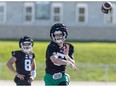 Quarterback Shea Patterson on the field during day two of the Saskatchewan Roughriders rookie camp at Griffiths Stadium. Photo taken in Saskatoon, Sask. on Thursday, May 9, 2024.