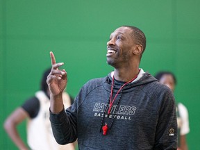 Saskatchewan Rattlers head coach Larry Abney on the court during a team practice at Merlis Belsher Place. Photo taken in Saskatoon, Sask. on Friday, May 17, 2024.