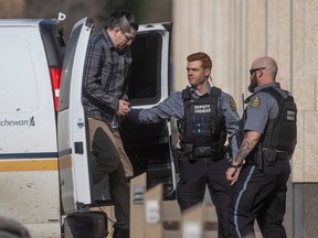 REGINA, SASK : May 13, 2024-- Eric Charles Favel, who is on trial for second-degree murder relating to the 2021 death of Thomas Dustyhorn, walks into the Court of Kings Bench on Monday, May 13, 2024 in Regina. KAYLE NEIS / Regina Leader-Post