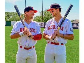 Jackson Syring (left) and Kody Hann of the Regina Red Sox