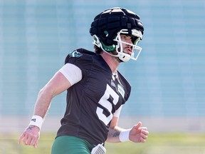 Quarterback Shea Patterson on the field during day one of Saskatchewan Roughriders Rookie training camp at Griffiths Stadium.