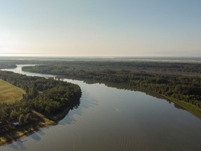 The Saskatchewan River flows near Cumberland House, the oldest European settlement in Saskatchewan after being founded by Hudson Bay Company in 1774.
