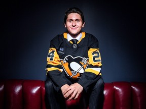 Tanner Howe poses for a portrait after being drafted by the Pittsburgh Penguins with the 46th overall pick in the 2024 Upper Deck NHL Draft at Sphere on June 29, 2024 in Las Vegas, Nevada.