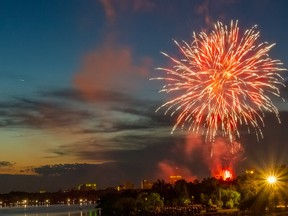 Fireworks lit up the night sky at Canada Day celebrations at Wascana Park in Regina, SK, on Saturday July 1, 2023.