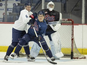 Regina Pats forward Tanner Howe (C) practices during Pats training camp at the Brandt Centre on Thursday, August 31, 2023 in Regina.
