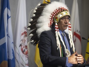 Chief Matthew Peigan of Pasqua First Nation speaks during a press conference on Monday, June 24, 2024 in Regina. The event announced $100 million going towards a wind power project near Weyburn.