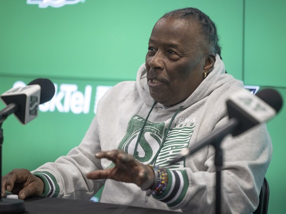 Straightshooting Riders GM Roy Shivers in Plaza of Honour Regina