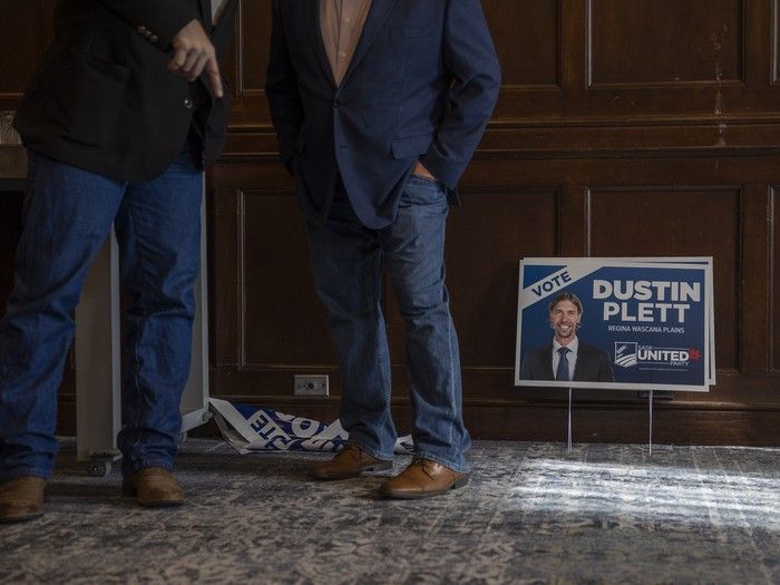 サスカチュワン統一党のダスティン・プリート候補の看板