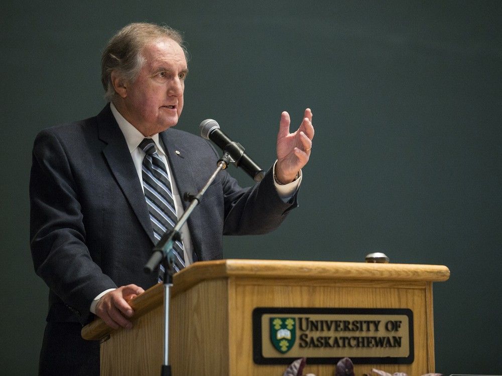 University of Saskatchewan Chancellor Roy Romanow speaks during a panel on the future of health care in Canada at Convocation Hall on the U of S campus in Saskatoon, SK on Monday, September 18, 2017.
