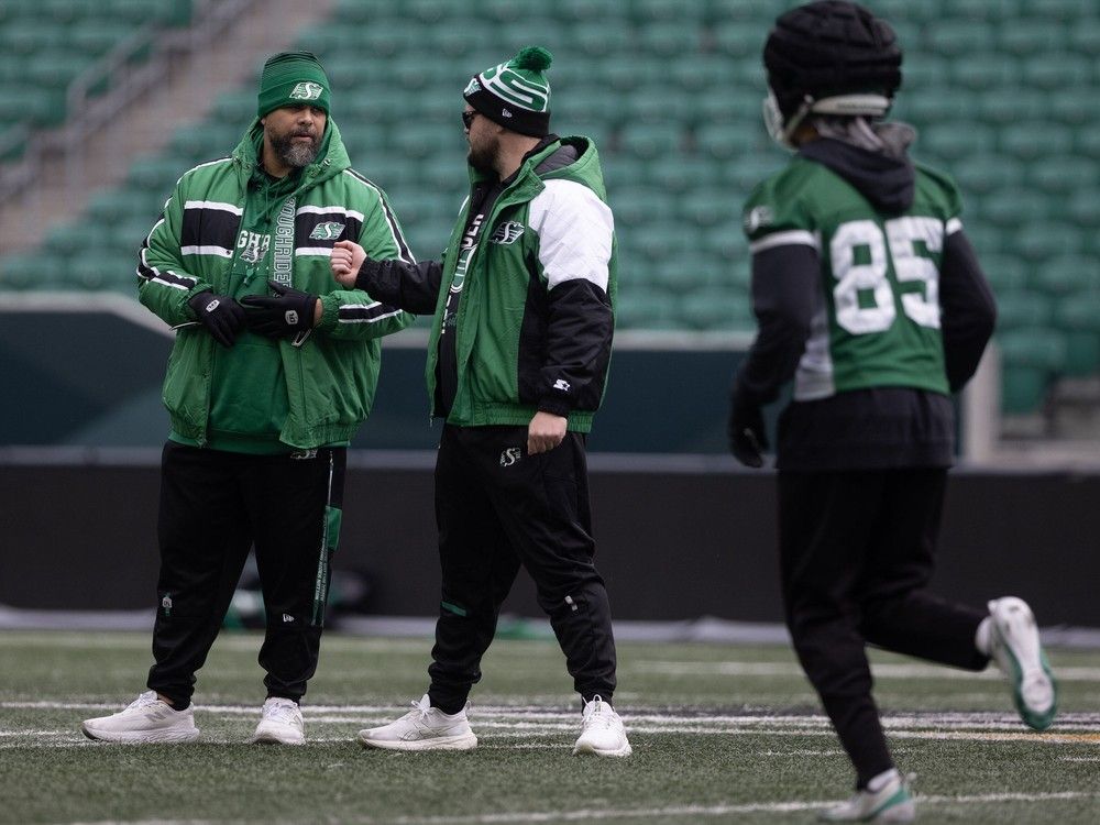 Riders head coach Corey Mace watching practice