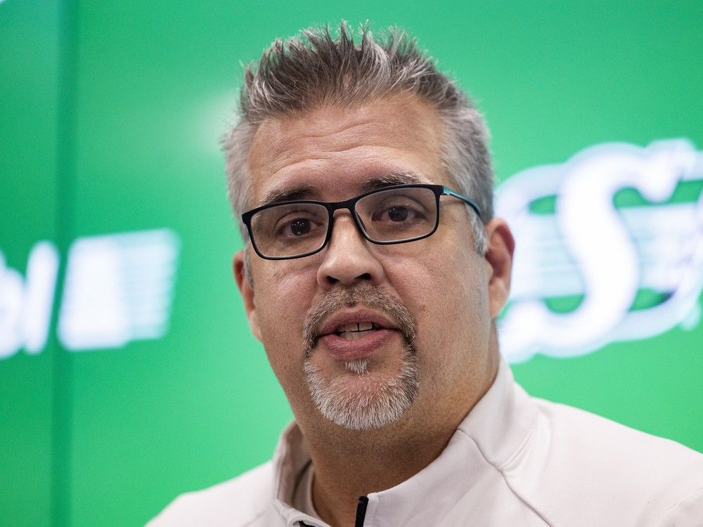 Saskatchewan Roughriders General Manager Jeremy O'Day speaks at a press conference where defensive lineman Micah Johnson announces his retirement after 13 CFL seasons inside Mosaic Stadium on Monday, January 5, 2026 in Regina.