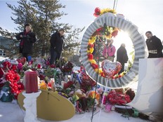 Chiefs and elders from Prince Albert Grand Council at a memorial at the La Loche Community High School on February 2, 2016.