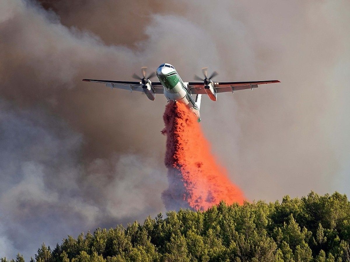 A Convair Dash 8 airtanker, used for wildfire management in Saskatchewan in 2024. As of Wednesday, there was one active wildfire roughly 40 kilometres north of Meadow Lake, SPSA confirmed. (Photo provided by the Saskatchewan Public Safety Agency)