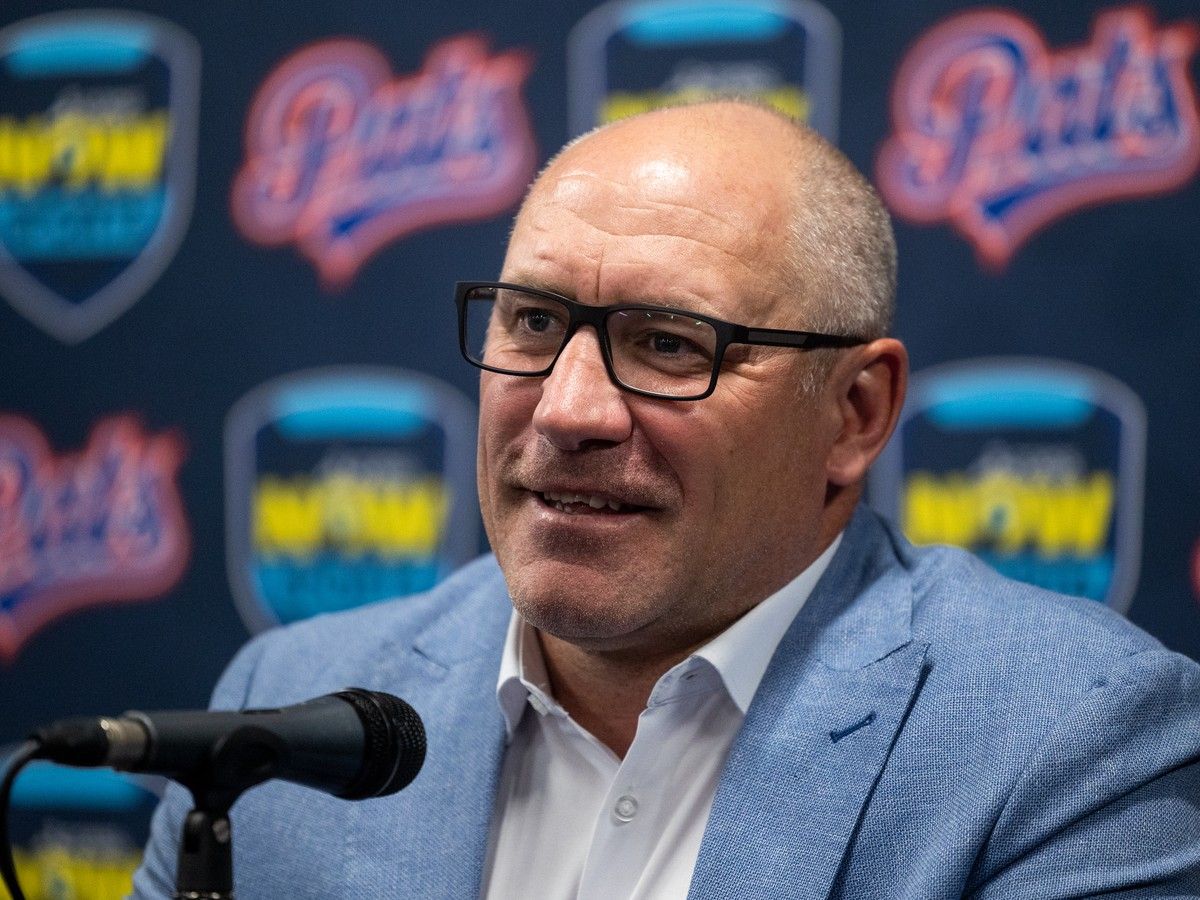Regina Pats head coach David Bell speaks during a press conference announcing him as the franchise's new head coach at Brandt Centre in Regina, on Monday, June 22, 2026.