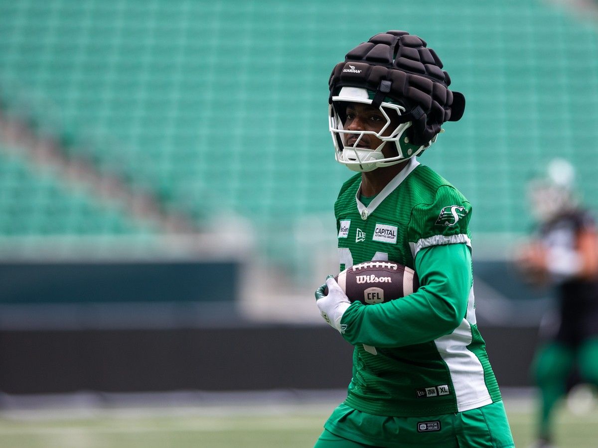 Saskatchewan Roughriders running back Quali Conley (24) runs the football during practice at Mosaic Stadium in Regina, on Tuesday, June 23, 2026.