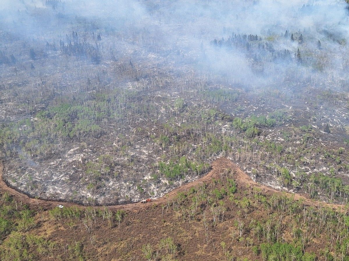The Lobstick fire remained uncontrolled as of June 1, but it was holding relatively steady, according to the Saskatchewan Public Safety Agency.