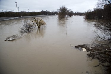 Harris Park is flooded in London, Ont. on Wednesday February 21, 2018. Derek Ruttan/The London Free Press/Postmedia Network