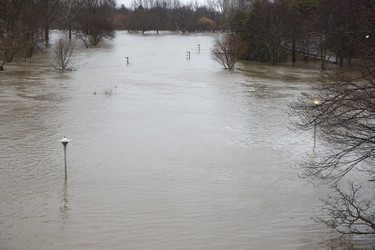 Harris Park is flooded in London, Ont. on Wednesday February 21, 2018. Derek Ruttan/The London Free Press/Postmedia Network