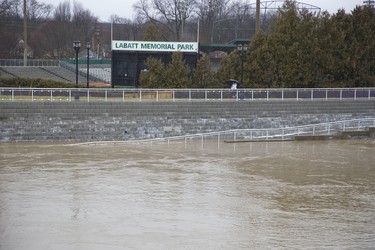 Harris Park is flooded in London, Ont. on Wednesday February 21, 2018. Derek Ruttan/The London Free Press/Postmedia Network