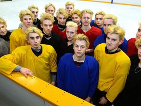 London Jr. Knights minor midget players got matching dye jobs as a show of unity heading into the Alliance league final and the OHL Cup. (MORRIS LAMONT, The London Free Press)