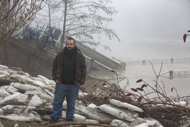 Dump truck driver Scott Barber escaped unharmed after the Imperial Road bridge in Port Bruce collapsed into Catfish Creek as he drove across it.  (DEREK RUTTAN, The London Free Press)