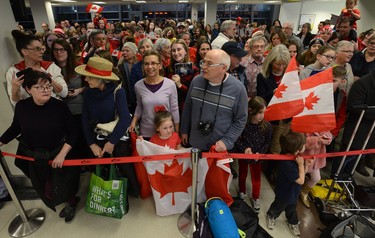 Large crowd waiting to see Scott Moir and Tessa Virtue arriving at London International Airport on Monday February 26, 2018 back from the Olympic games where they won gold in the ice dance MORRIS LAMONT/THE LONDON FREE PRESS /POSTMEDIA NETWORK